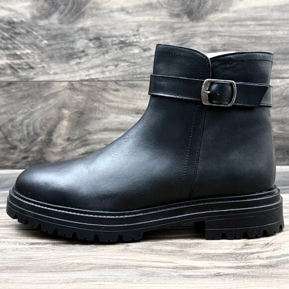 NEW Steve Madden Maezy 9M Black Leather Ankle Boots Bootie Biker - Picture 7 of 11